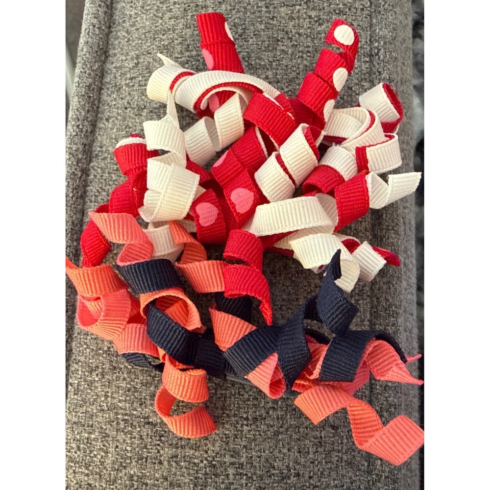 Gymboree Lot Ribbon Corker Hair Bows Red White Navy Coral Curly Clips barrette